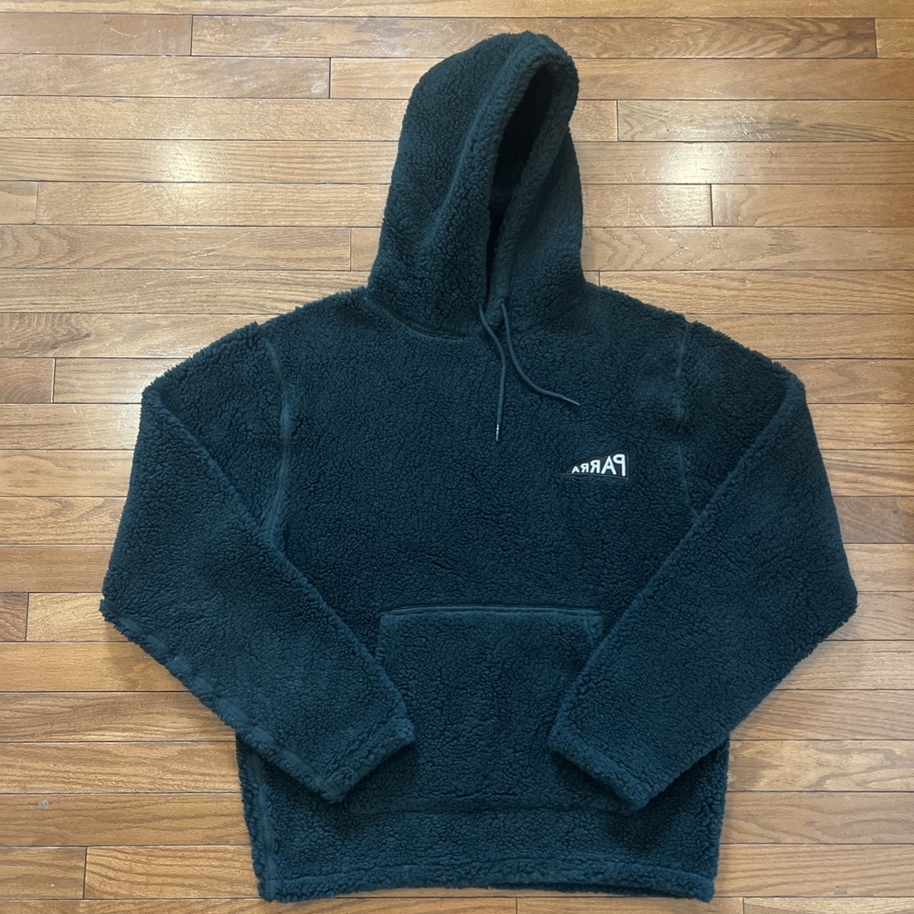 Parra Mirrored Flag Logo Polar Fleece Hoodie Sherpa Hunter Green Size Large